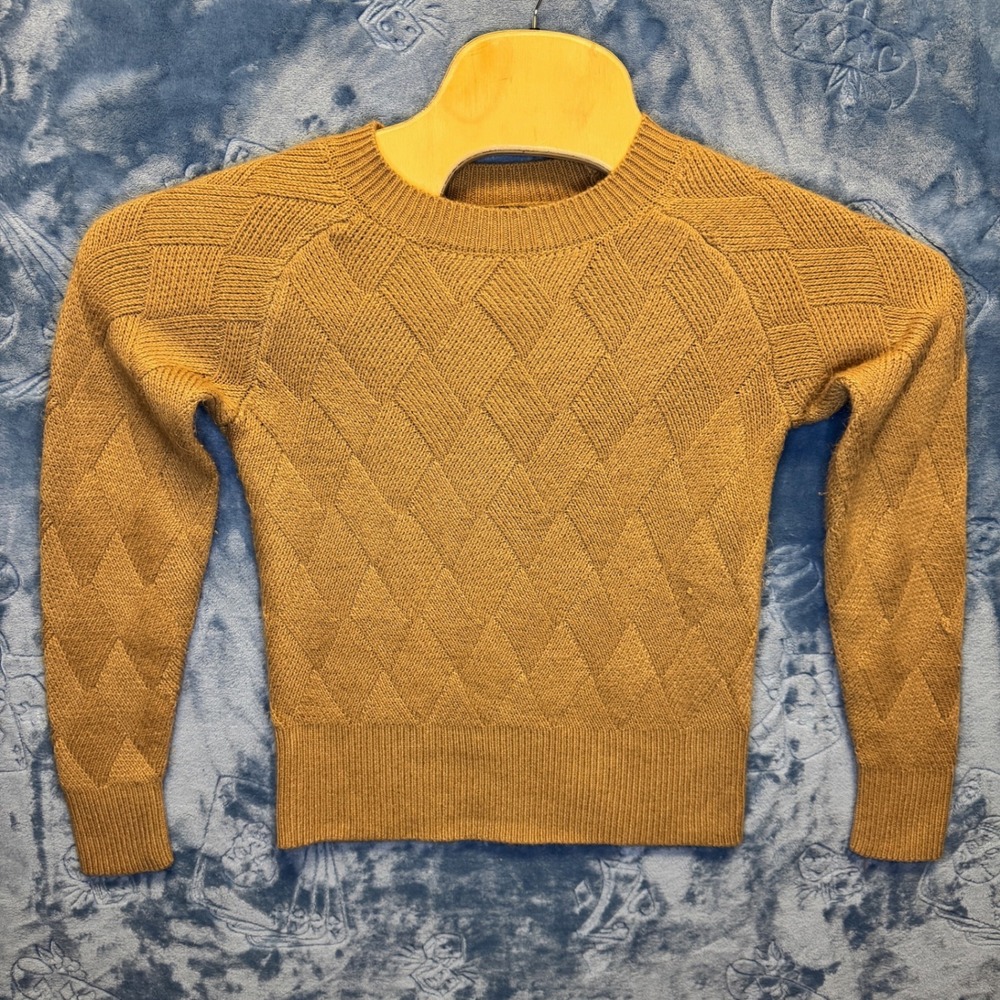 1940 | Kendall + Kylie Diamond Textured Knit Pullover Sweater Tan Womens S